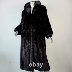 Canadaxl/1xvintage Black Brown Ranch Genuine Real Full Length Mink Fur Coat