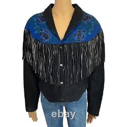 Chasser Fringe Leather Jacket Womens Large Western Black Suede Vintage 90s Boho