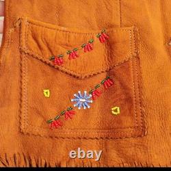 Chris Line Originals Vintage Leather Beaded Fringe Jacket Rare