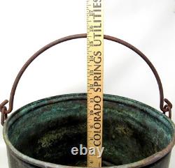 Copper Pail Handle Planter Bucket Antique Prop Western Usable Patina US Seller