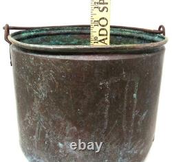 Copper Pail Handle Planter Bucket Antique Prop Western Usable Patina US Seller