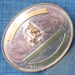 Cowboy Calf Roping Trophy Belt Buckle Lrg Rodeo Vtg Justin Silver Mexico. QRT943