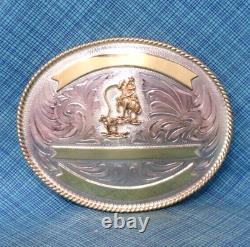 Cowboy Calf Roping Trophy Belt Buckle Lrg Rodeo Vtg Justin Silver Mexico. QRT943