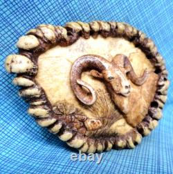 Cowboys Antler Burr Belt Buckle Bighorn Ram Signed Vtg 1985 Glenn L Smith. GMP179