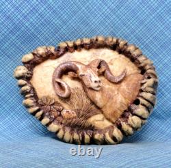 Cowboys Antler Burr Belt Buckle Bighorn Ram Signed Vtg 1985 Glenn L Smith. GMP179