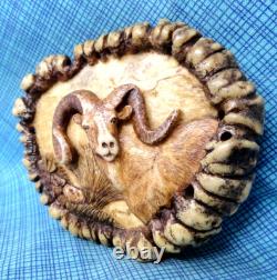Cowboys Antler Burr Belt Buckle Bighorn Ram Signed Vtg 1985 Glenn L Smith. GMP179