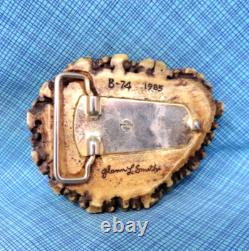 Cowboys Antler Burr Belt Buckle Bighorn Ram Signed Vtg 1985 Glenn L Smith. GMP179