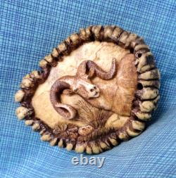 Cowboys Antler Burr Belt Buckle Bighorn Ram Signed Vtg 1985 Glenn L Smith. GMP179