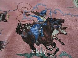 Cowgirl Rodeo on Mauve Vintage Bark Cloth Large Pillow Sham Bandana Print Ruffle