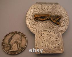 DIABLO Sterling Silver Money Clip Large 2 3/8 Applied GOLFER USA Hand Engraved