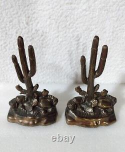 DODGE 1940's Vintage Antique Copper-Bronze Saguaro Cactus Bookends