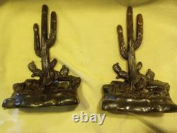 DODGE 1940's Vintage Antique Copper-Bronze Saguaro Cactus Bookends