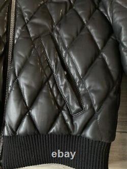 DSQUARED2 Leather Quilted Down Fur Trim Puffer Jacket size 54 One Of A Kind