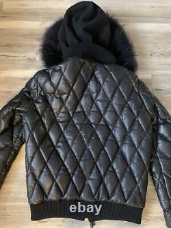 DSQUARED2 Leather Quilted Down Fur Trim Puffer Jacket size 54 One Of A Kind