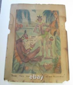 Damaged Painting Antique Illustration For Esquire Satire Large Wpa Era Tribal