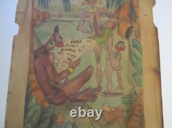 Damaged Painting Antique Illustration For Esquire Satire Large Wpa Era Tribal