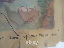 Damaged Painting Antique Illustration For Esquire Satire Large Wpa Era Tribal