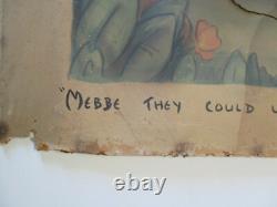 Damaged Painting Antique Illustration For Esquire Satire Large Wpa Era Tribal