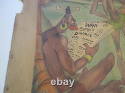 Damaged Painting Antique Illustration For Esquire Satire Large Wpa Era Tribal