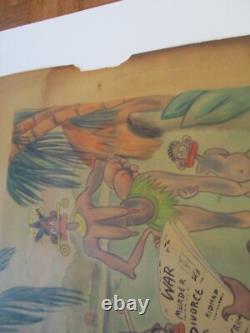 Damaged Painting Antique Illustration For Esquire Satire Large Wpa Era Tribal