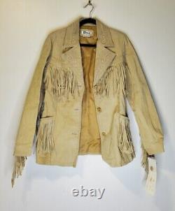 Deadstock Vintage 90s B Lucid Size L Tan Leather Fringe Jacket Western Rodeo