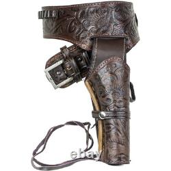 Deluxe Tooled Antiqued Brown Leather Western Holster XL