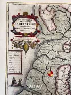 Denmark Western Haderslev 1663 Willem Blaeu Large Antique Map (with Gold)