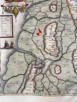 Denmark Western Haderslev 1663 Willem Blaeu Large Antique Map (with Gold)