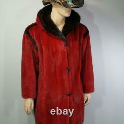 Dion$8000sz M/lgenuine Mink Fur Vintage Red Black Hooded Coat Jacket Parka