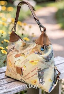 Dooney Bourke Brown Country Western Cowboy Hat Boots Lasso Texas Large Hobo Bag