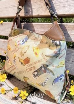 Dooney Bourke Brown Country Western Cowboy Hat Boots Lasso Texas Large Hobo Bag