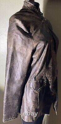 Double D Ranch Leather Jacket Womens Large Studded Western Cross Dark Gray