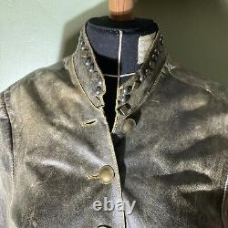 Double D Ranch Leather Jacket Womens Large Studded Western Cross Dark Gray