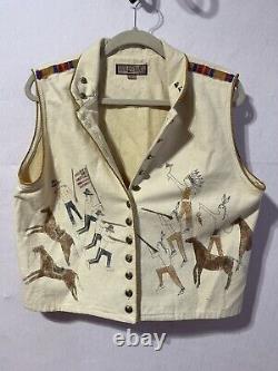 Double D Ranch wear Vintage 90's LEDGER ART western L vest LITTLE BIGHORN War
