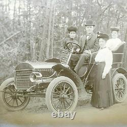 Early 1900s Automobile Glass Negative Early Car White Wheel Family Antique Buggy