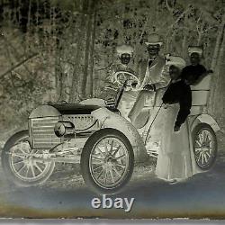 Early 1900s Automobile Glass Negative Early Car White Wheel Family Antique Buggy