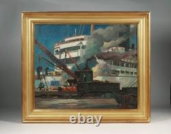 Einar Petersen (1885-1986) Los Angeles Dock Scene Flag Painting WPA 1940
