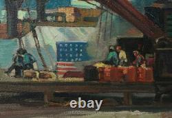 Einar Petersen (1885-1986) Los Angeles Dock Scene Flag Painting WPA 1940