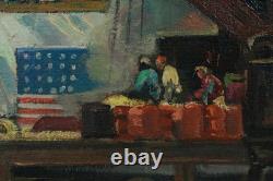 Einar Petersen (1885-1986) Los Angeles Dock Scene Flag Painting WPA 1940