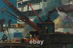 Einar Petersen (1885-1986) Los Angeles Dock Scene Flag Painting WPA 1940