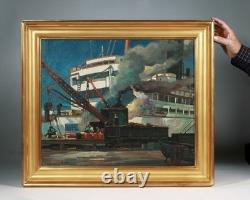 Einar Petersen (1885-1986) Los Angeles Dock Scene Flag Painting WPA 1940