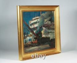 Einar Petersen (1885-1986) Los Angeles Dock Scene Flag Painting WPA 1940