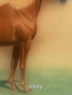 FINE ANTIQUE HORSE PAINTING OLD VINTAGE STALLION WESTERN COWBOY LANDSCAPE 1950s