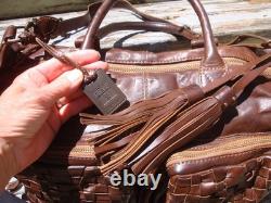 FRYE Dark Brown Leather Boho Handbag Satchel Shoulder Woven Large Tote Hobo Rare