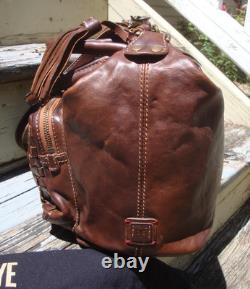 FRYE Dark Brown Leather Boho Handbag Satchel Shoulder Woven Large Tote Hobo Rare