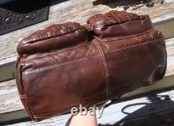 FRYE Dark Brown Leather Boho Handbag Satchel Shoulder Woven Large Tote Hobo Rare