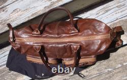 FRYE Dark Brown Leather Boho Handbag Satchel Shoulder Woven Large Tote Hobo Rare