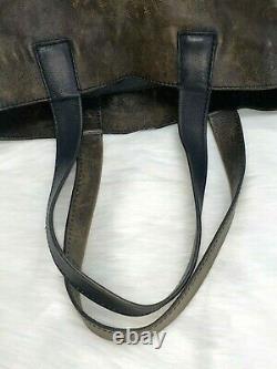 FRYE SKULL LOGO TOTE Antiqued Brown / Black Leather Shoulder Bag