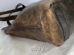 FRYE SKULL LOGO TOTE Antiqued Brown / Black Leather Shoulder Bag