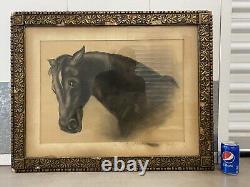 Fine Antique Old West 19th c. American Folk Art Black HORSE Portrait Painting